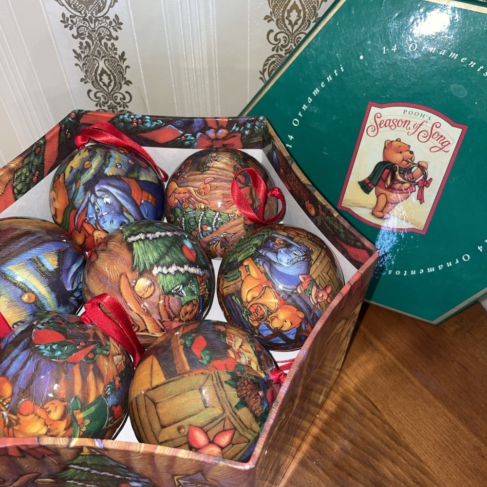 VTG Boxed Disney Winnie the‎ Pooh Season of Song | Set of 14 Ornaments Decoupage